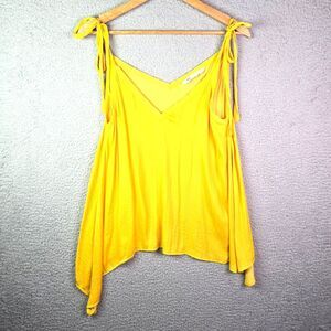 Zara Flowy Tank Top Yellow M Tie Shoulder Handkerchief Hem Boho